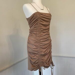 Jolie & Joy - Tan Ruched Bungee Spaghetti Strap Scrunch Dress